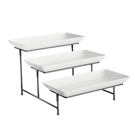 3 Tier Display Stand Black Metal Frame White Trays for Party Wedding Catering