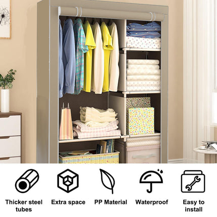 Portable Clothes Storage Cabinet Wardrobe Organizer Unit with Shelf Closet