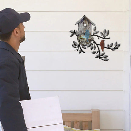 Metal Birdhouse Wall Decoration Iron Mural for Home Garden Outdoor Indoor Decor