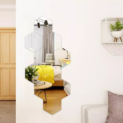 12 Pcs Acrylic Mirror Wall Stickers Hexagonal Self Adhesive Home Decor