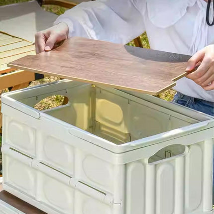 Camping Folding Car Trunk Storage Box Wooden Lid Outdoor Fishing Organizer Box