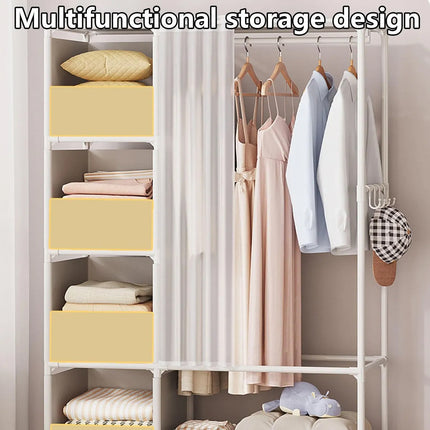 Simple Wardrobe with Curtain Large Capacity Storage Organizer for Home Bedroom