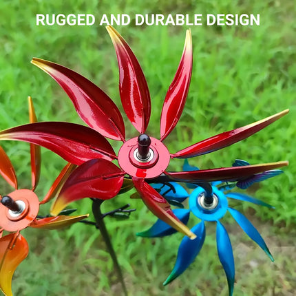 Outdoor Decoration 3 Colour Flower Spinning Windmill for Garden Yard Lawn Use