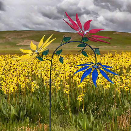 Outdoor Decoration 3 Colour Flower Spinning Windmill for Garden Yard Lawn Use