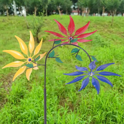 Outdoor Decoration 3 Colour Flower Spinning Windmill for Garden Yard Lawn Use