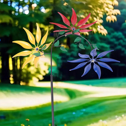 Outdoor Decoration 3 Colour Flower Spinning Windmill for Garden Yard Lawn Use
