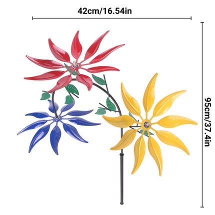 Outdoor Decoration 3 Colour Flower Spinning Windmill for Garden Yard Lawn Use