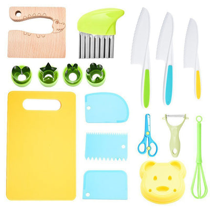 17PCS Kids Kitchen Knife Set Fruit Cutting Board Toddler Cooking Learning Tools