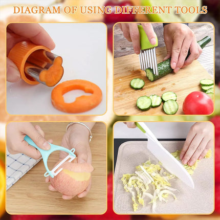 17PCS Kids Kitchen Knife Set Fruit Cutting Board Toddler Cooking Learning Tools