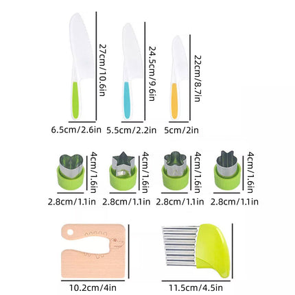17PCS Kids Kitchen Knife Set Fruit Cutting Board Toddler Cooking Learning Tools
