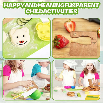 17PCS Kids Kitchen Knife Set Fruit Cutting Board Toddler Cooking Learning Tools