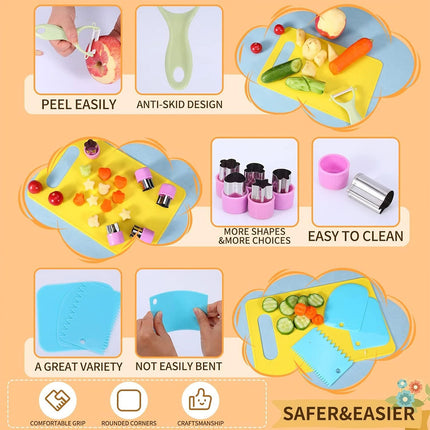 17PCS Kids Kitchen Knife Set Fruit Cutting Board Toddler Cooking Learning Tools