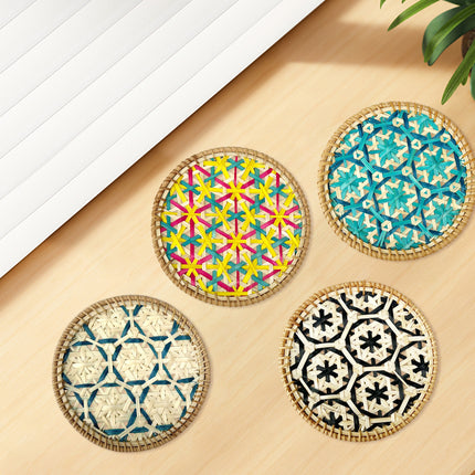 4PCS Bamboo Woven Cup Mat Bowl Pad Heat-Resistant For Home Kitchen Dining Table