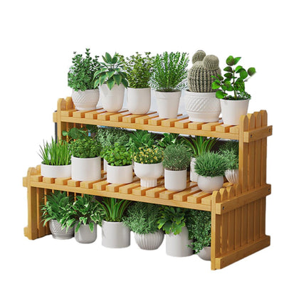 2 Tier Bamboo Plant Stand Flower Pot Rack Indoor Outdoor Patio Garden Shelf