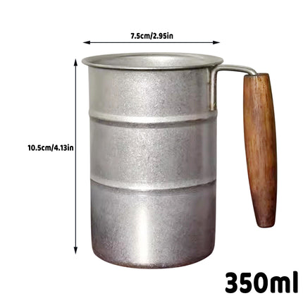 Retro Stainless Steel Cup 350ml Wood Handle Vintage Drum Camping Mug