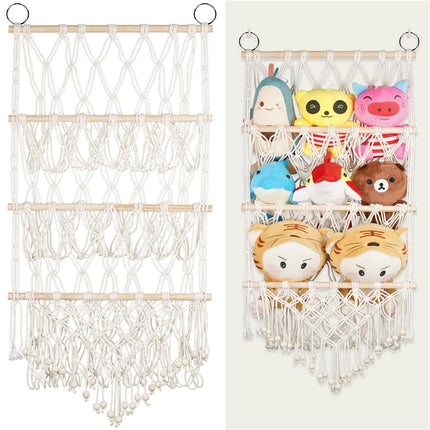 Macrame Wall Storage Rack Cotton Rope Off-White Adjustable Height