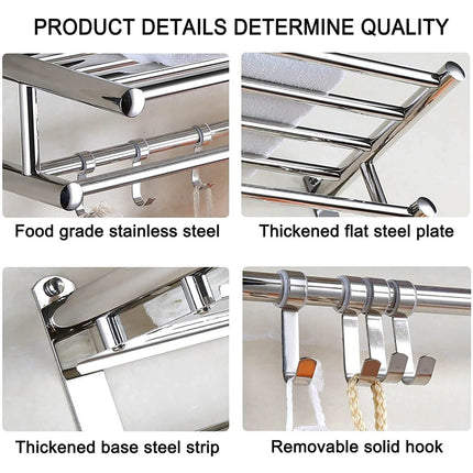 No Drill Stainless Steel Towel Rack Bathroom Storage Shelf Waterproof Rustproof