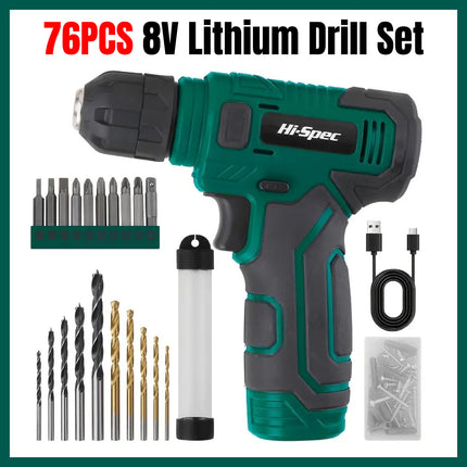 76PCS 8V Lithium Drill Set Adjustable Compact Lightweight Durable Sturdy Use