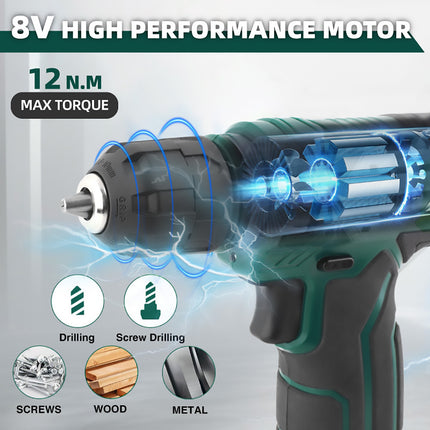 76PCS 8V Lithium Drill Set Adjustable Compact Lightweight Durable Sturdy Use