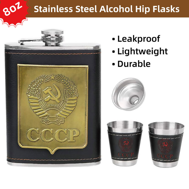 8oz Hip Flask Whiskey Stainless Steel Alcohol Set Funnel Pocket Bottle Engraving