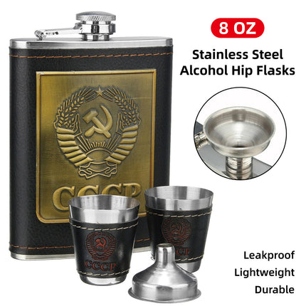 8oz Hip Flask Whiskey Stainless Steel Alcohol Set Funnel Pocket Bottle Engraving