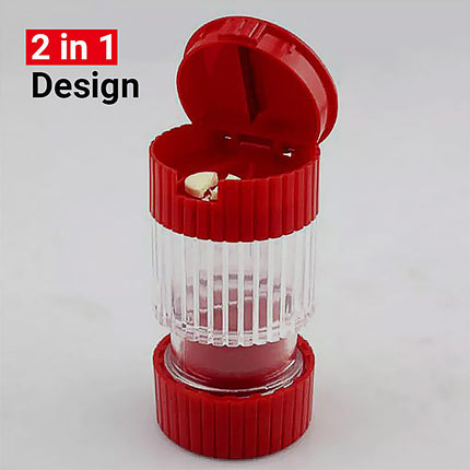 2 in 1 Pill Crusher Grinder Tool Tablet Cutter Medicine Box Storage Compartment