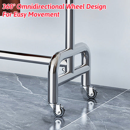 Floor-Standing Mobile Garment Rack with Wheels Clothes Display Stand Sturdy