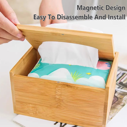 Bamboo Tissue Box Wooden Cover Dispenser Holder Storage Case for Home and Office