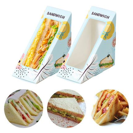 100pcs Triangle Window Sandwich Boxes Kraft Food Packing Takeaway Containers
