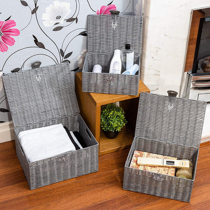 Rattan Storage Basket 3pcs Woven With Lid Natural Household Toys Snack Organizer