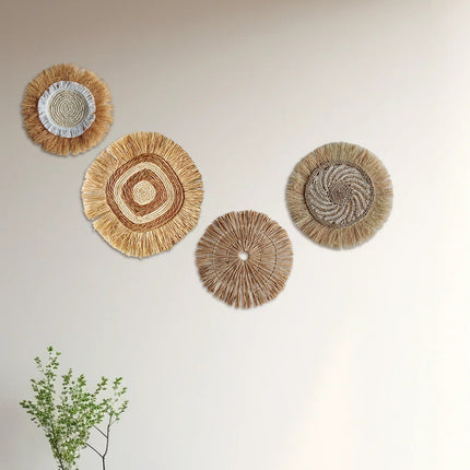 Grass Woven Wall Decor Bohemian Style Round Hanging For Bedroom Dining Room