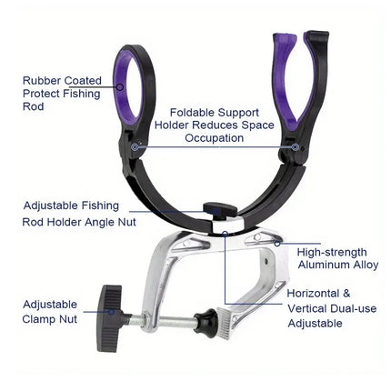 Adjustable Boat Fishing Rod Holder Clamp-on Pole Bracket Pod Rest Fishing Stand