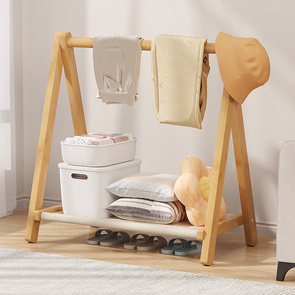 Folding Bamboo Clothes Hanger with Storage Shelf Space Saving Durable Sturdy