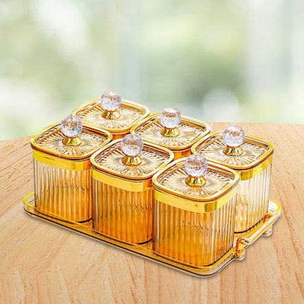 6PCS Sealed Storage Jar Set with Tray Amber Tinted Lids for Kitchen Pantry