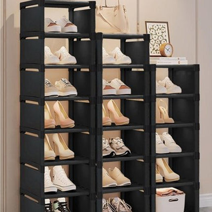 Eight Layer Black Shoe Rack Home Dustproof Shoe Cabinet Removable Multi Shelves