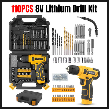110PCS 8V Lithium Drill Kit Rechargeable for Home Repair Furniture Installation