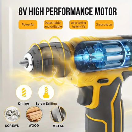 110PCS 8V Lithium Drill Kit Rechargeable for Home Repair Furniture Installation
