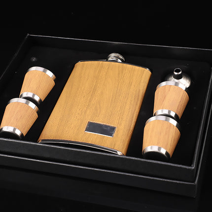 Wood Grain Hip Flask Set Stainless Steel Wine Pot With Wine Cup And Funnel