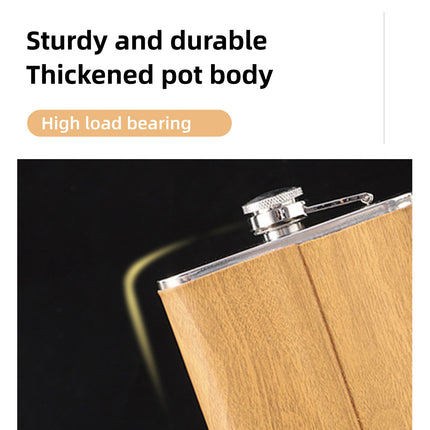 Wood Grain Hip Flask Set Stainless Steel Wine Pot With Wine Cup And Funnel