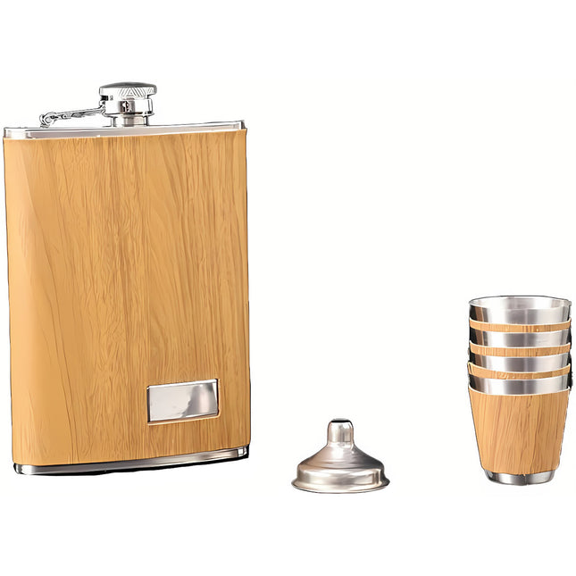 Wood Grain Hip Flask Set Stainless Steel Wine Pot With Wine Cup And Funnel