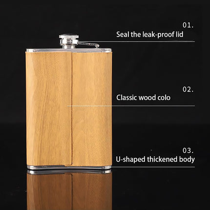 Wood Grain Hip Flask Set Stainless Steel Wine Pot With Wine Cup And Funnel