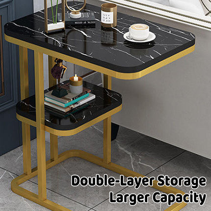 Modern Living Room Side Table 2 Tier with Rounded Corners Easy to Clean Sturdy