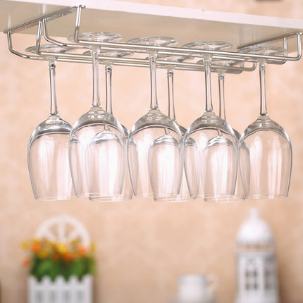 Stainless Steel Wine Glass Rack Double Row Hanging Cup Holder Cabinet Shelf