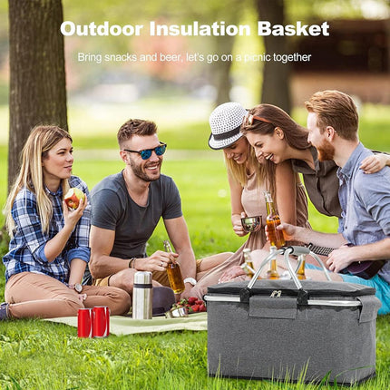 Folding Picnic Basket Insulated Cooler Bag Portable Outdoor Grocery Storage