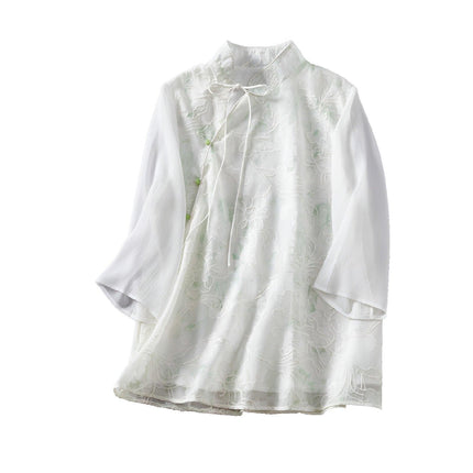 Chic Slant Collar Shirt Women New Traditional Chinese Fashion Style Top Trendy - Aimall