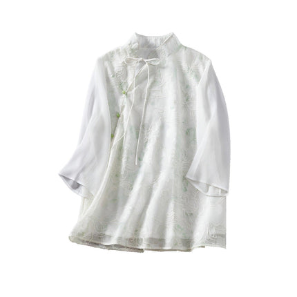 Chic Slant Collar Shirt Women New Traditional Chinese Fashion Style Top Trendy - Aimall