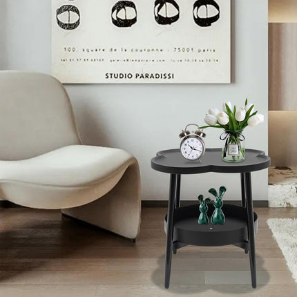 Trendy Black Round Coffee Side Table Modern Minimalist End Table for Living Room