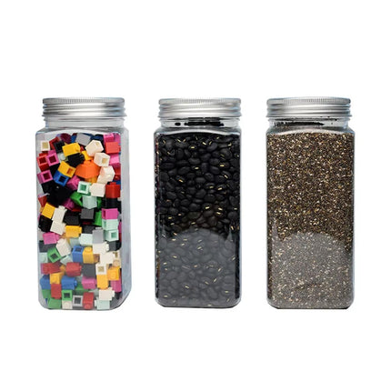 20pcs Square Transparent Plastic Bottle with Aluminum Cap Sealed Jar for Food