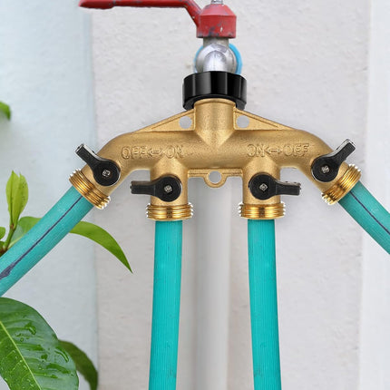 4Way Solid Brass Hose Splitter Quick Connector Shut Off Valves 3-4 Tap Outlet