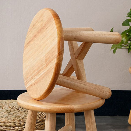 Wooden Round Stool Shoe Changing Low Stool Sturdy Compact for Entryway Home Use